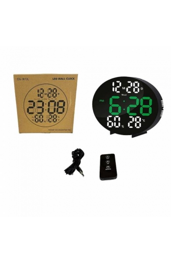 Ψηφιακό Ρολόι LED Τοίχου με Ημερολόγιο/ Θερμόμετρο/ Υγρασιόμετρο DS-3813L - LED Wall clock with Calendar/ Thermometer/ Hygrometer