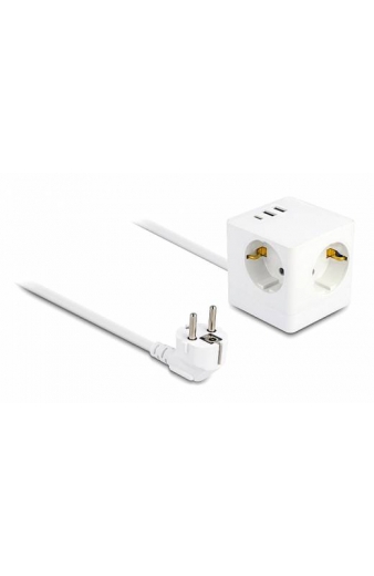 DELOCK πολύπριζο 11497, 3x schuko, USB-C & 2x USB, 16A, 1.5m, λευκό