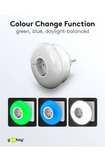 GOOBAY LED φωτιστικό νυκτός 64567, πρίζα schuko, 3 χρώματα φωτός, 6500K