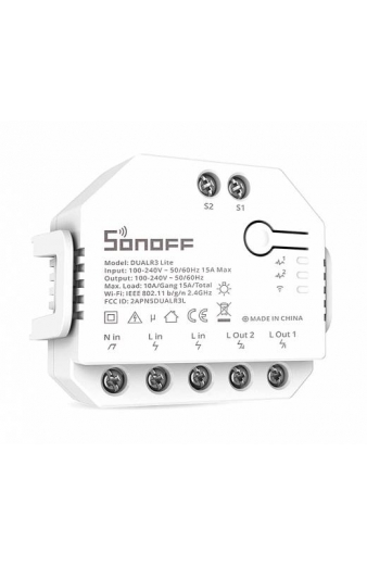 SONOFF smart διακόπτης DUALR3 Lite, 2-Gang, Wi-Fi, 15A, λευκός
