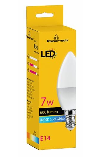 POWERTECH LED λάμπα candle E14-011, 7W, 4000K, E14, 600lm