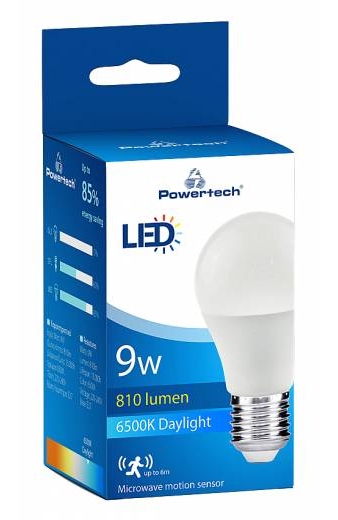POWERTECH LED λάμπα A60 E27-016, με αισθητήρα κίνησης, 9W, 6500K, E27