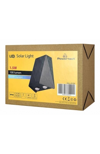 POWERTECH LED ηλιακό φωτιστικό τοίχου HLL-0129, 1.5W, 6500K, 1300mAh