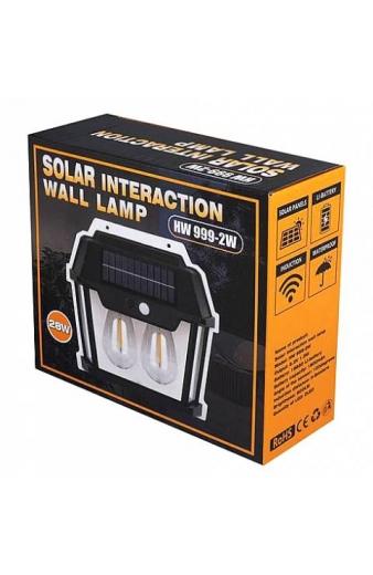 LED ηλιακό φωτιστικό τοίχου HW999-2W με αισθ/ρα φωτός & κίνησης, 1800mAh