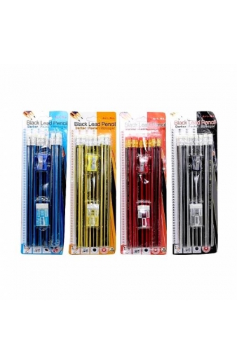 Σετ με 12 μολύβια, ξύστρα & σβήστρα - Black lead pencil