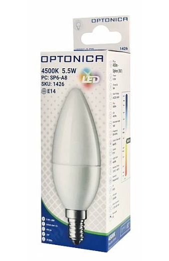 OPTONICA LED λάμπα candle C37 1426, 5,5W, 4500K, E14, 450lm
