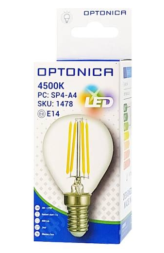 OPTONICA LED λάμπα G45 Filament 1478, 4W, 4500K, E14, 400lm