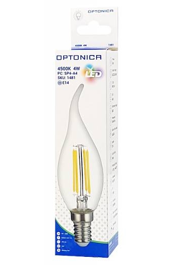 OPTONICA LED λάμπα Candle C35T Filament 1481, 4W, 4500K, E14, 400lm