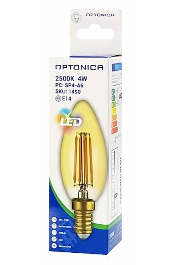 OPTONICA LED λάμπα Candle C35 Filament 1490, 4W, 2500K, E14, 400lm