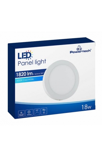 POWERTECH LED panel PAN-0002, 18W, Φ 22.5cm, 4000K, 1820lm, λευκό