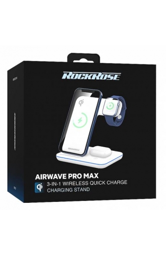 ROCKROSE 3 σε 1 ασύρματος φορτιστής Airwave Pro Max RRWC09, 15W, λευκός