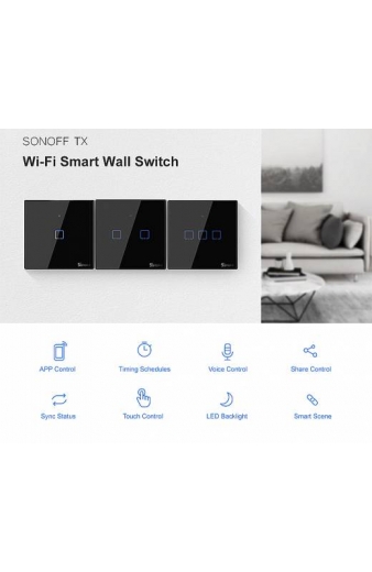 SONOFF smart διακόπτης ΤΧ-T3EU3C, αφής, Wi-Fi, τριπλός, μαύρος