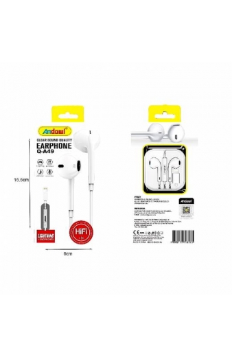 Andowl Ενσύρματα Ακουστικά με Σύνδεση Lightning Q-A49 - Clear Sound Earphone